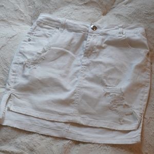 White distressed denim skirt
